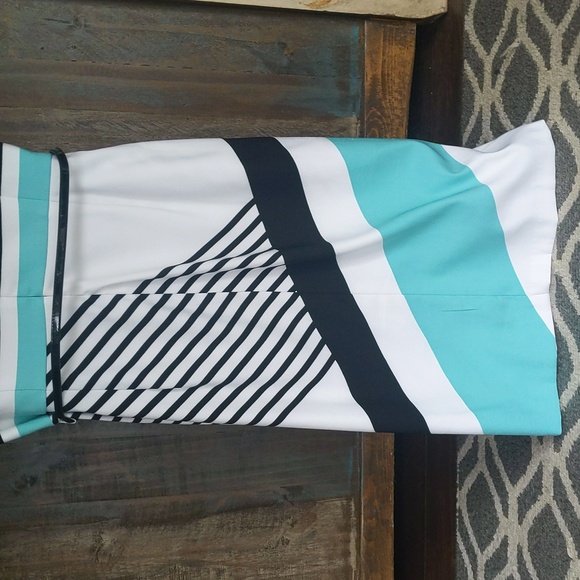 London Times Striped Shift Dress with Belt - Women's 10 - Picture 7 of 8